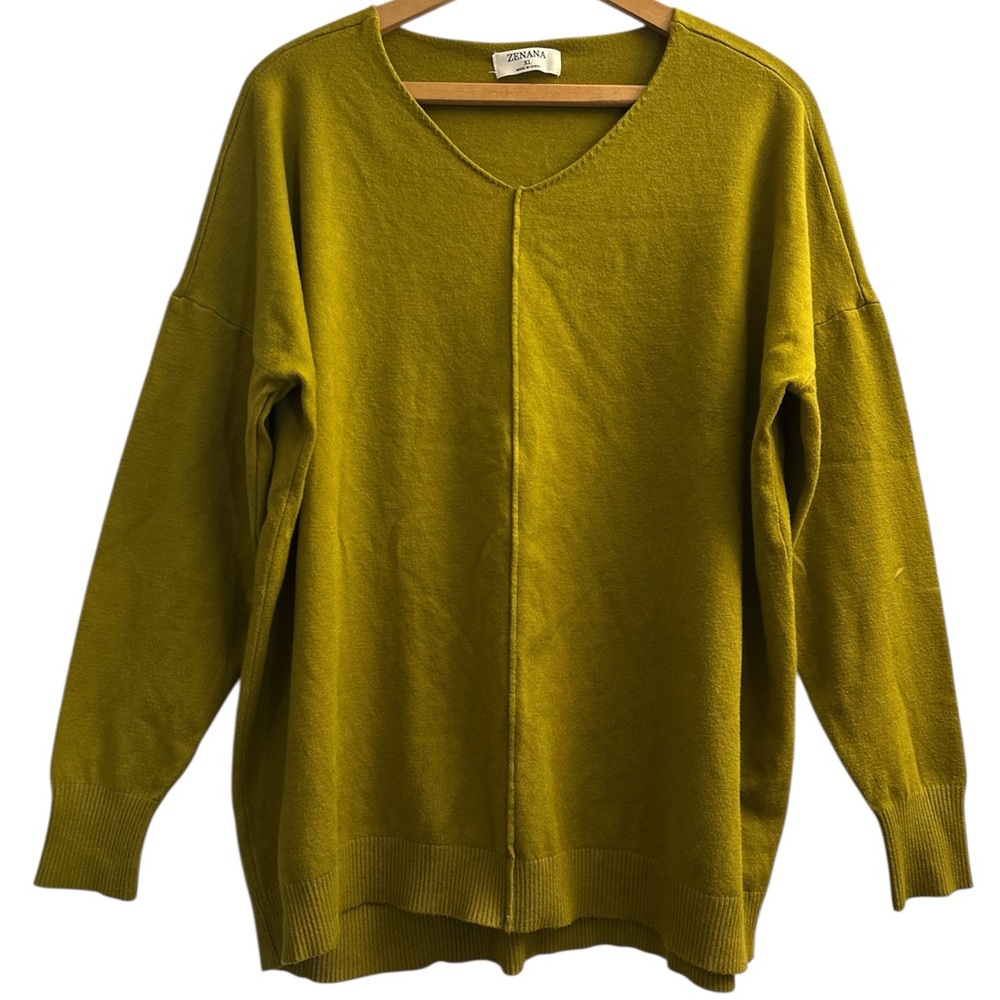 Zenana Outfitters Olive Green V-Neck Sweater XL - Picture 2 of 8